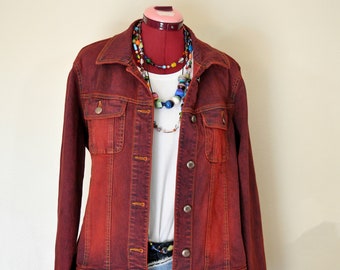 maroon colour denim jacket