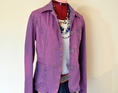 Fuchsia Small Denim JACKET - Pink Violet Dyed Vintage Upcycled J Crew Denim Blazer Jacket - Adult Womens Size Small (38 quot Chest)