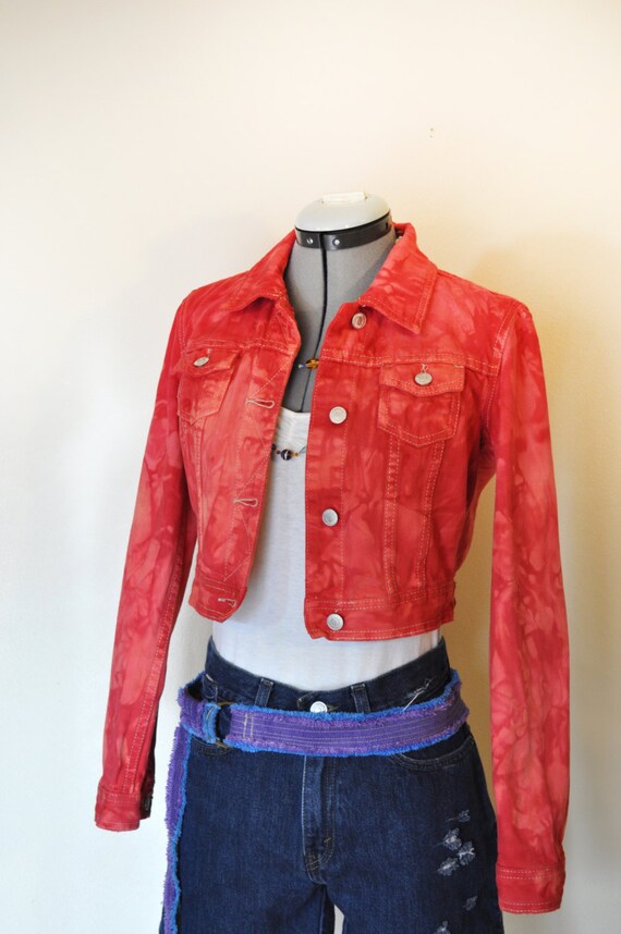 cropped orange denim jacket