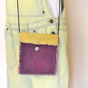 Denim Tasche HANDTASCHE - Hand Made Urban Upcycled Cherry Red Gold Dyed Denim Geldbörse Over the Shoulder Mini Bag Tote 48