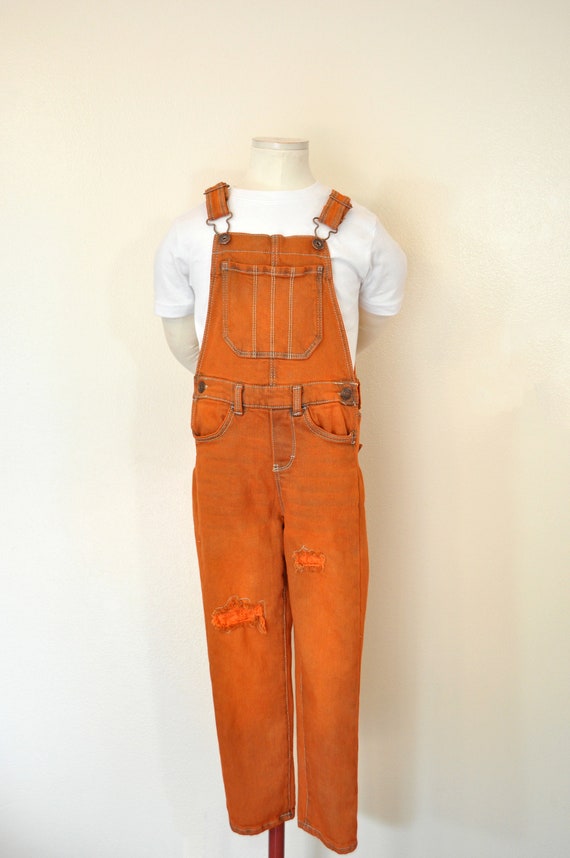 Orange denim overalls sale