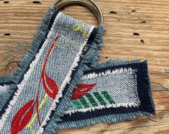 Garden Screen Printed Upcycled Denim D-Ring BELT - Size 1.5"W x S, M, L and XL
