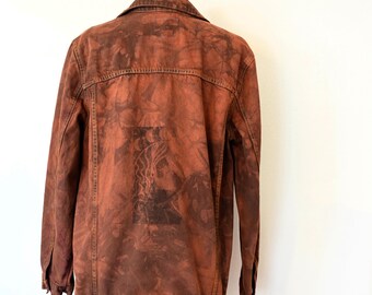 Brown Mottled Dyed Womens Large Upcycled Denim Co. Denim Trucker