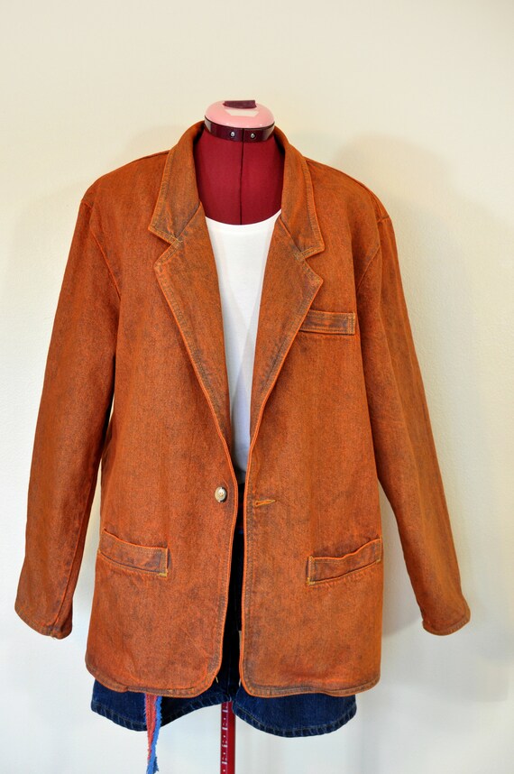 Orange Mens Medium Denim JACKET - Orange Dyed Upc… - image 4