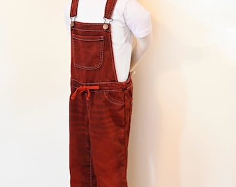 Red Dyed Girls 7/8 Medium Upcycled Jordache Denim Bib OVERALL Pants (26W x 21L)