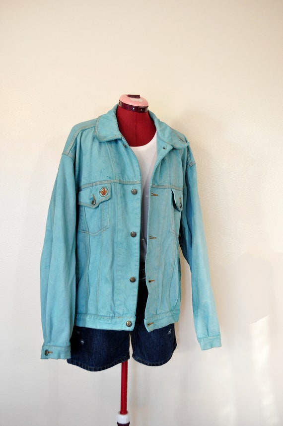 Teal Mens XL Denim JACKET Blue Green Dyed Vintage Upcycled Bugle