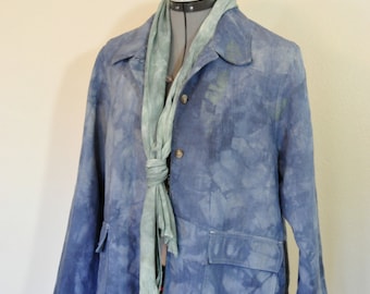 VESTE en lin moyenne bleu-vert - Veste blazer en lin Jones New York recyclé bleu marine teint en bleu marine - Adulte femme taille moyenne (42 poitrine)