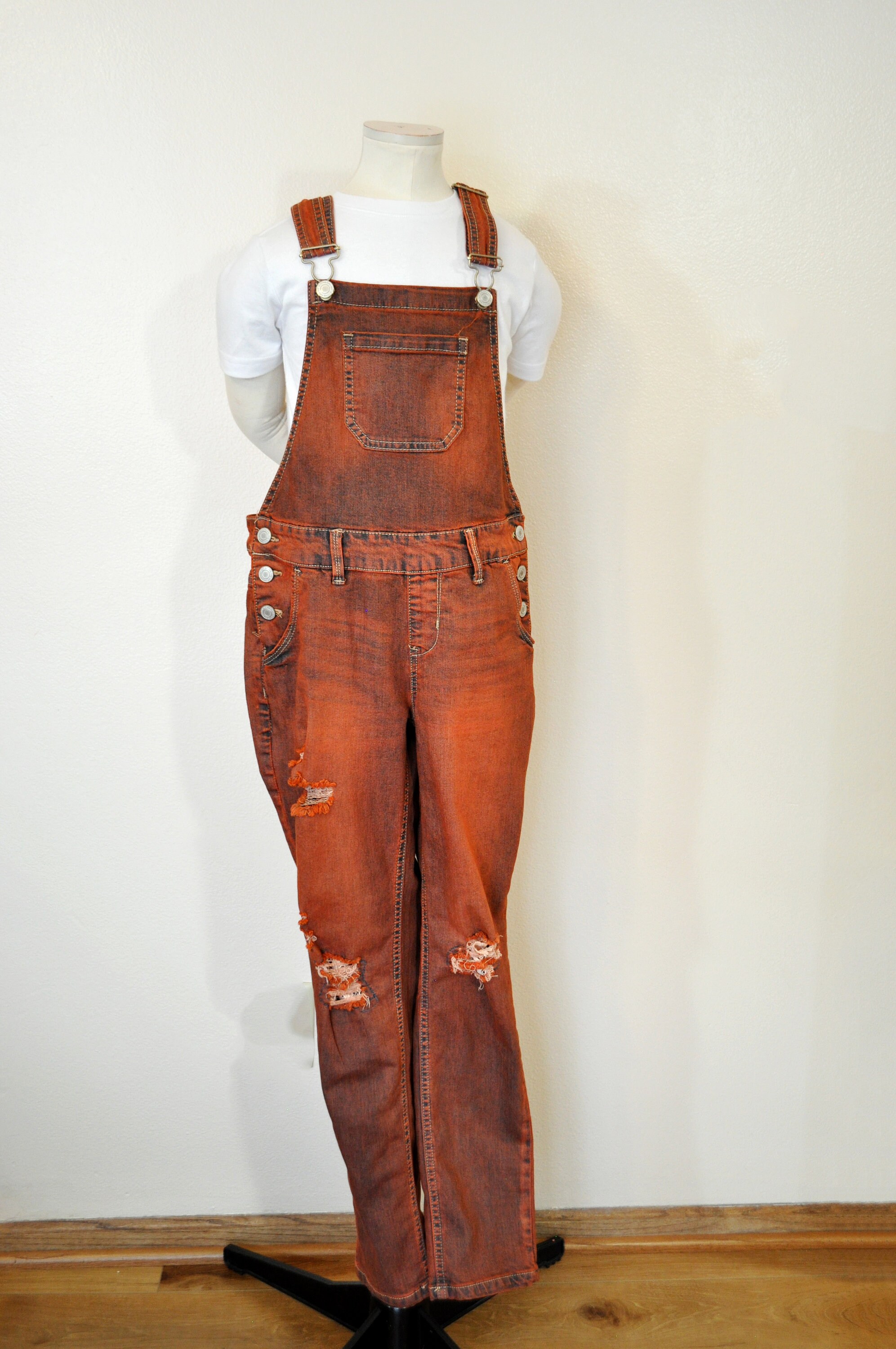 Orange Kids 12 Year Denim Bib OVERALLS Pants Dyed Tangerine SO Denim Bib Overalls Teen Girls 12 Large 30 waist x 27 L