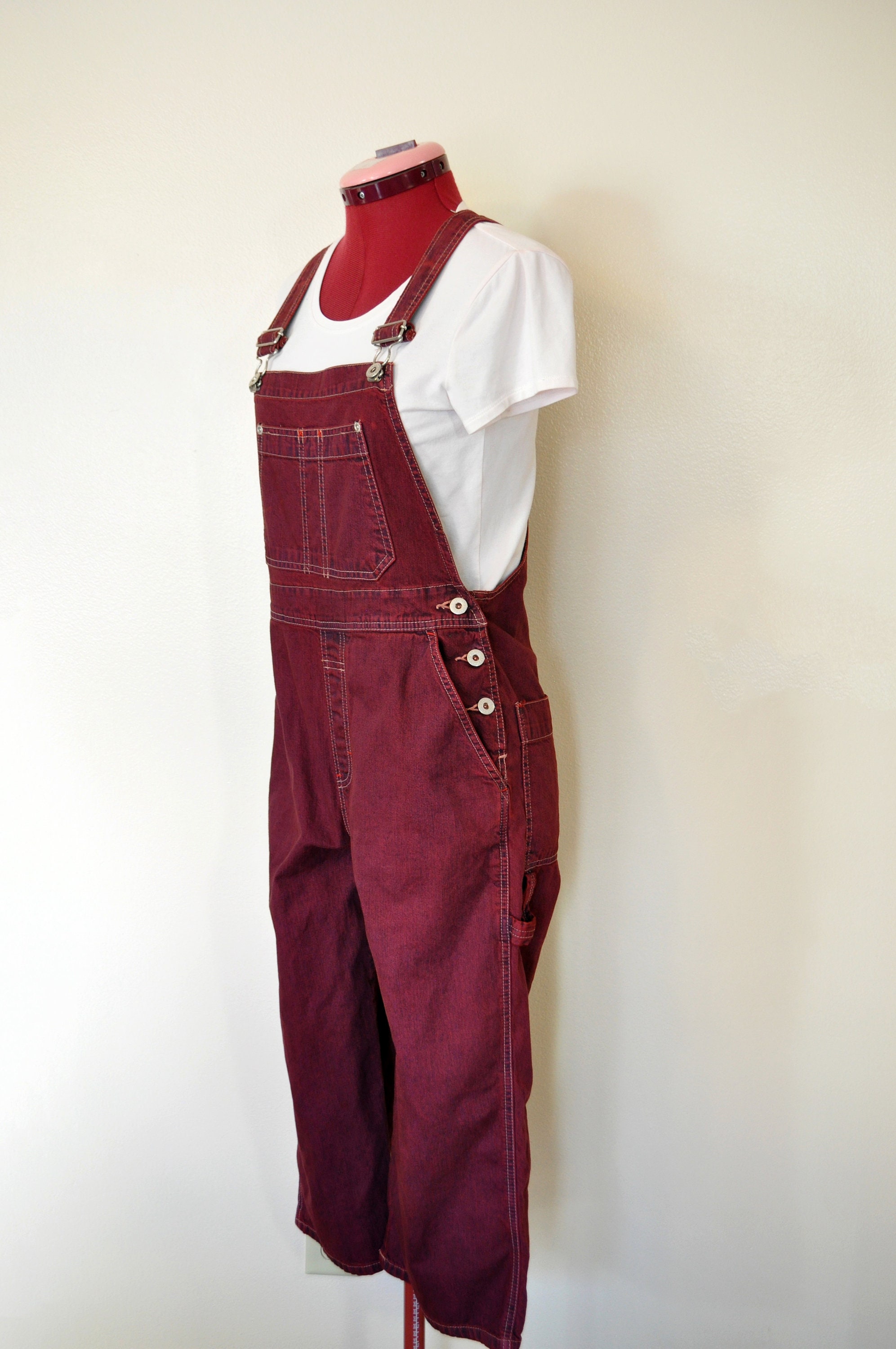 Wine Dyed Womens Small Upcycled Gloria Vanderbilt Bib OVERALL