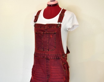 Red Dyed Women Juniors Large NEW No Boundaries Bib OVERALL Shorts (34W x 3L)