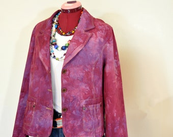 Wine Mottled Dyed Womens Juniors Extra Large Upcycled Sonoma Denim Blazer JACKET (42" chest)