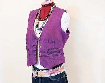 Pink Dyed Womens Medium Upcycled Jacob Denim Tuxedo VEST (40" chest)