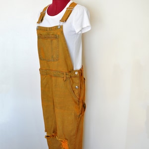 Gold Orange Dyed Womens Large Upcycled Wild Fable Denim Bib OVERALL Cropped Pants (36W x 26L)
