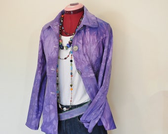 Violet Juniors Small Rayon JACKET - Purple Hand Dyed Cheryl Nash Rayon Trench Blazer Jacket - Adult Womens Teen Size Small (36" chest)