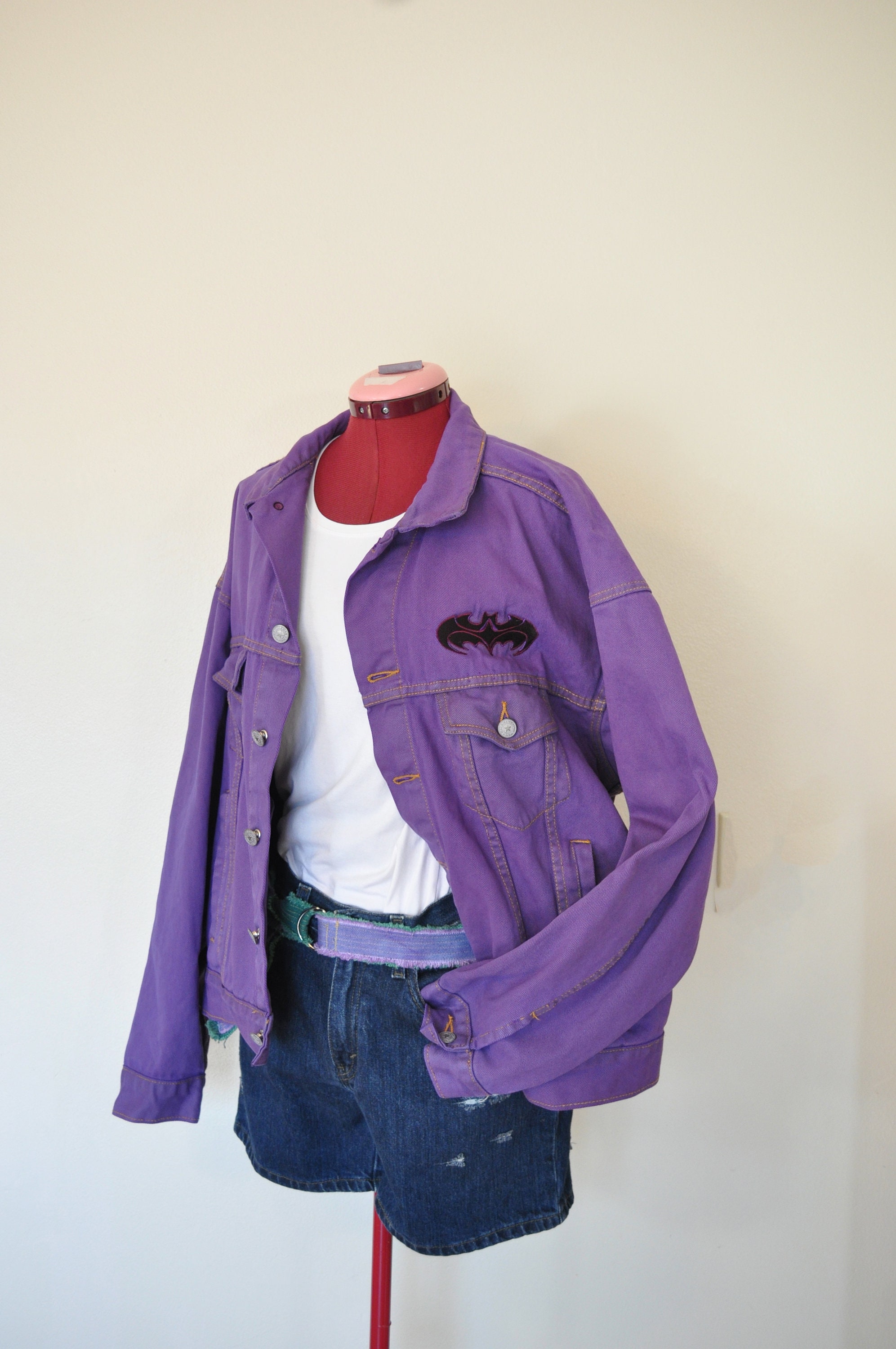 Buy online Purple Solid Denim Jacket from Jackets for Men by Blue