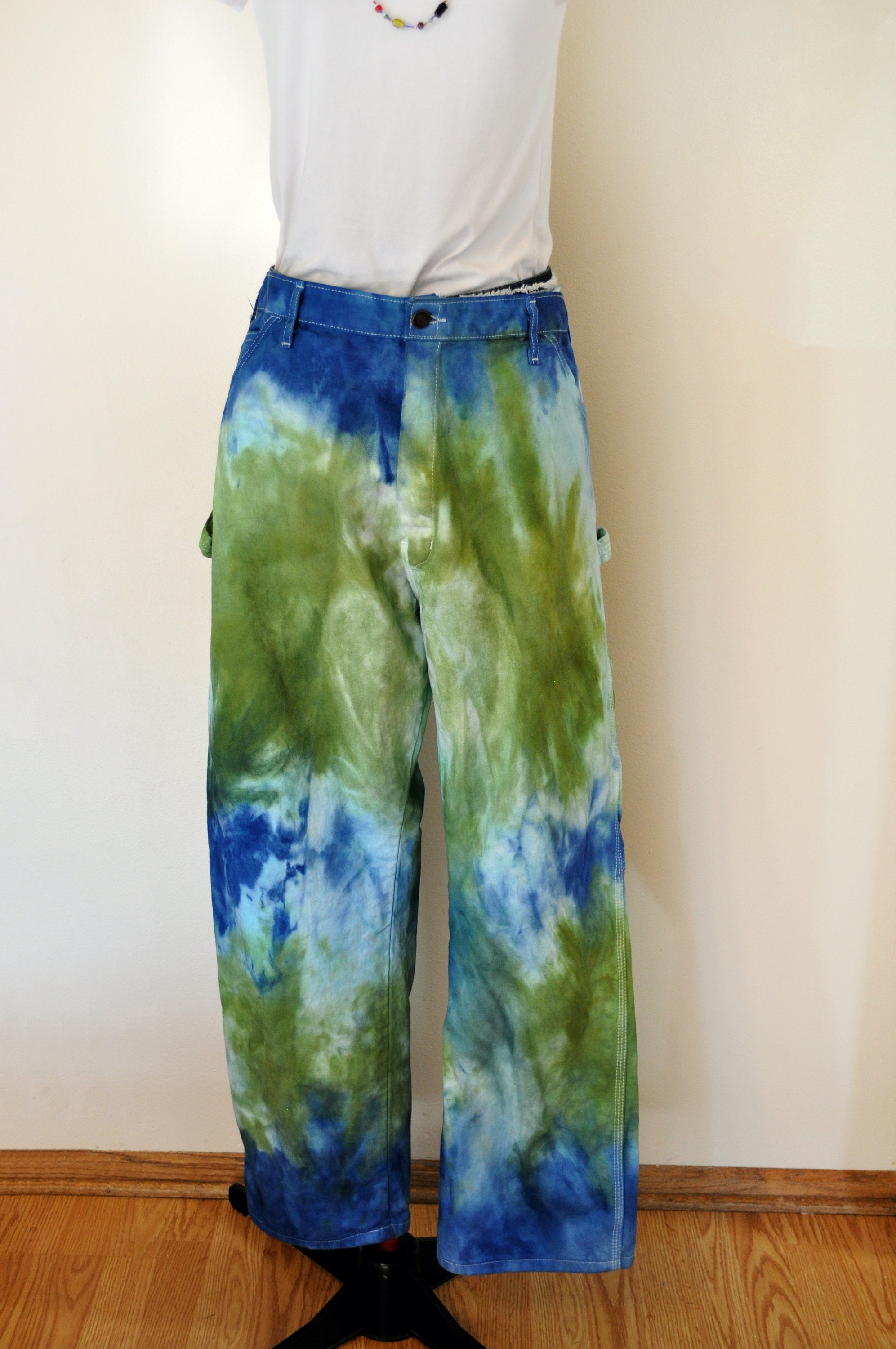 Tie Dye Cargo Pants Size 34 Festival Hippie Colorful Cotton Pockets Unique