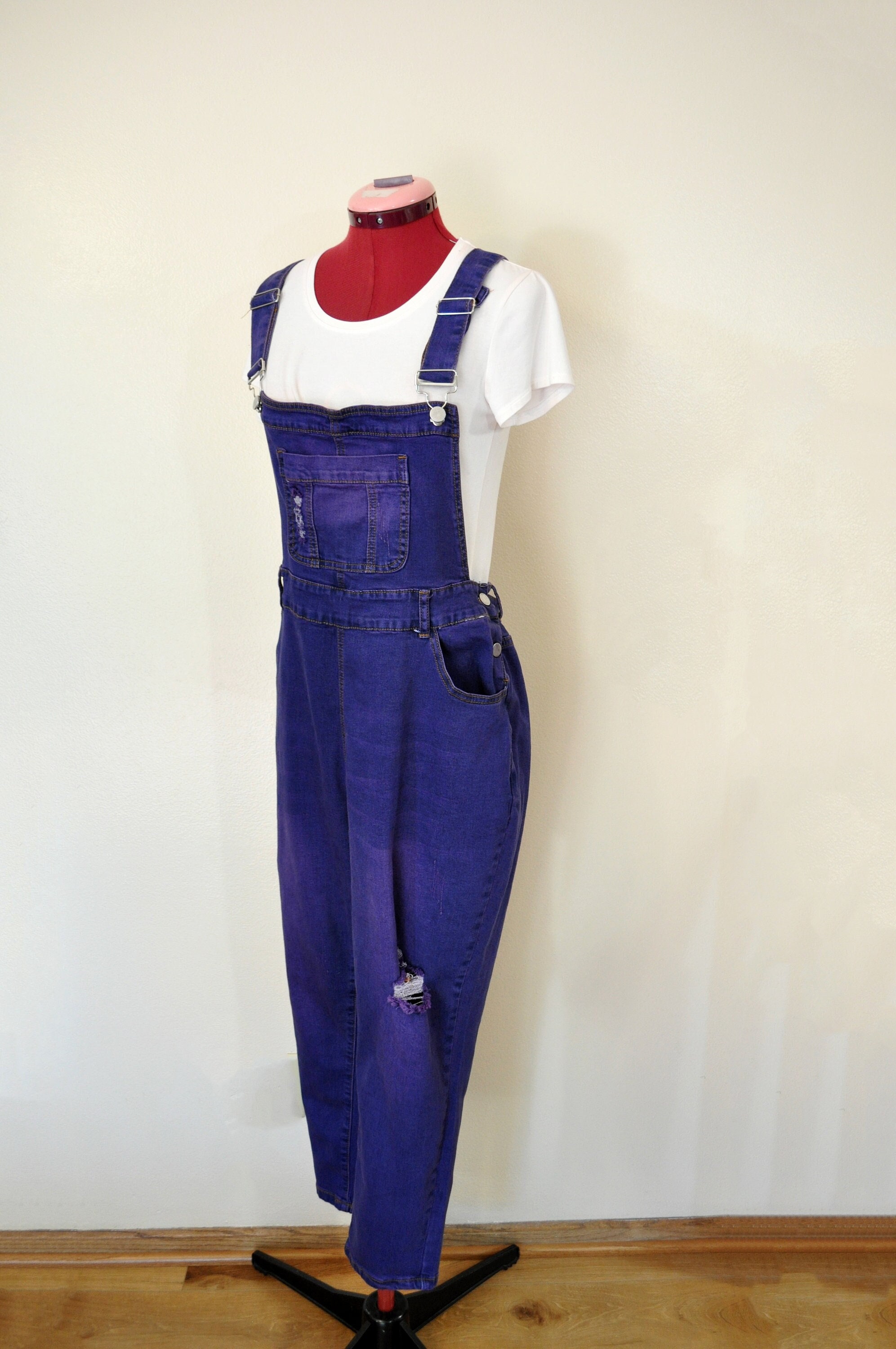 Purple XL Bib OVERALL Pants Violet Dyed Upcycled Shein Cotton