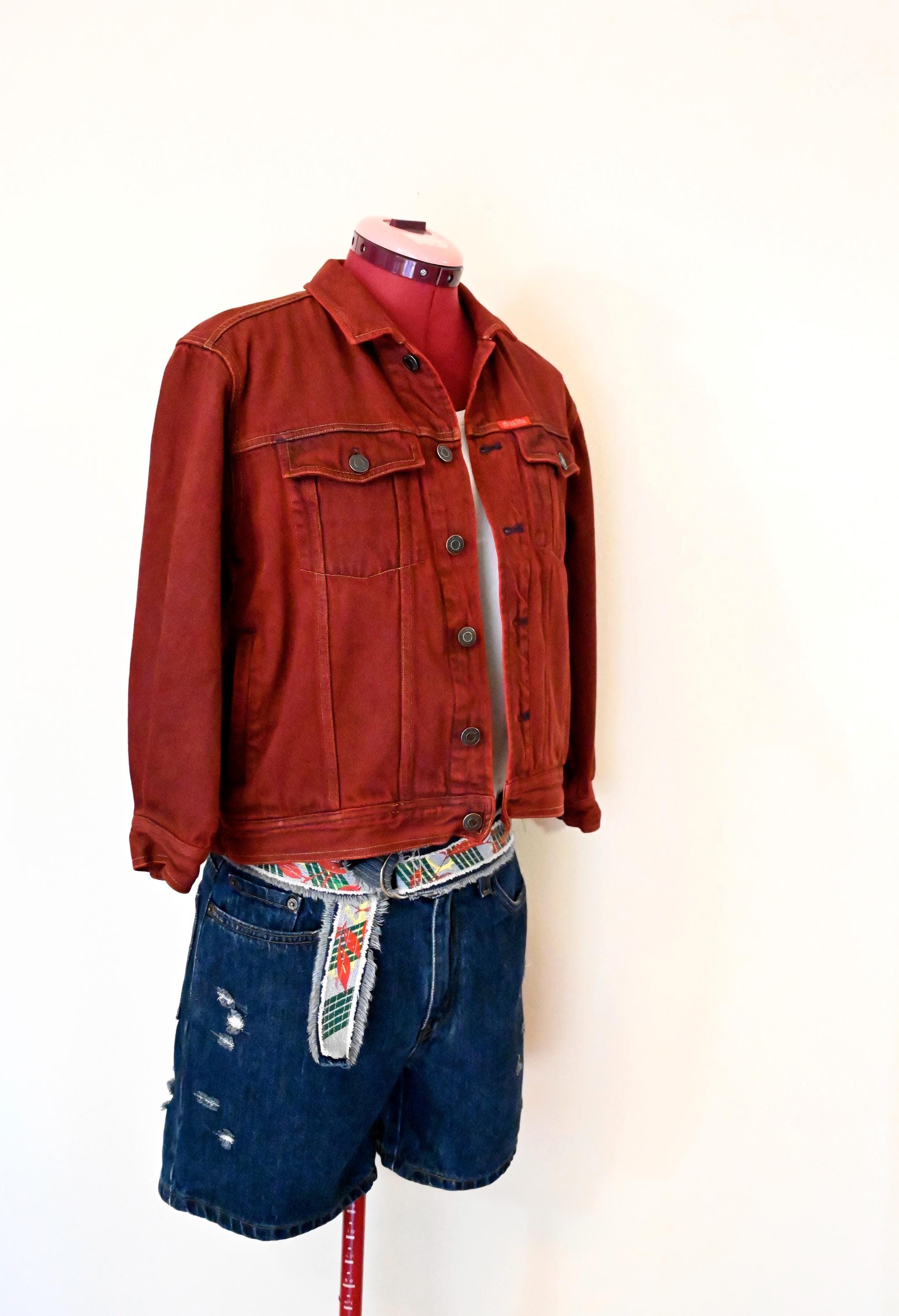 Red Dyed Boys 10/12 Large Upcycled Mossimo Denim Trucker JACKET