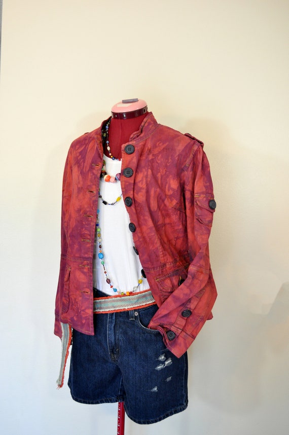 Wine Red Small Denim JACKET - Strawberry Red Viol… - image 1