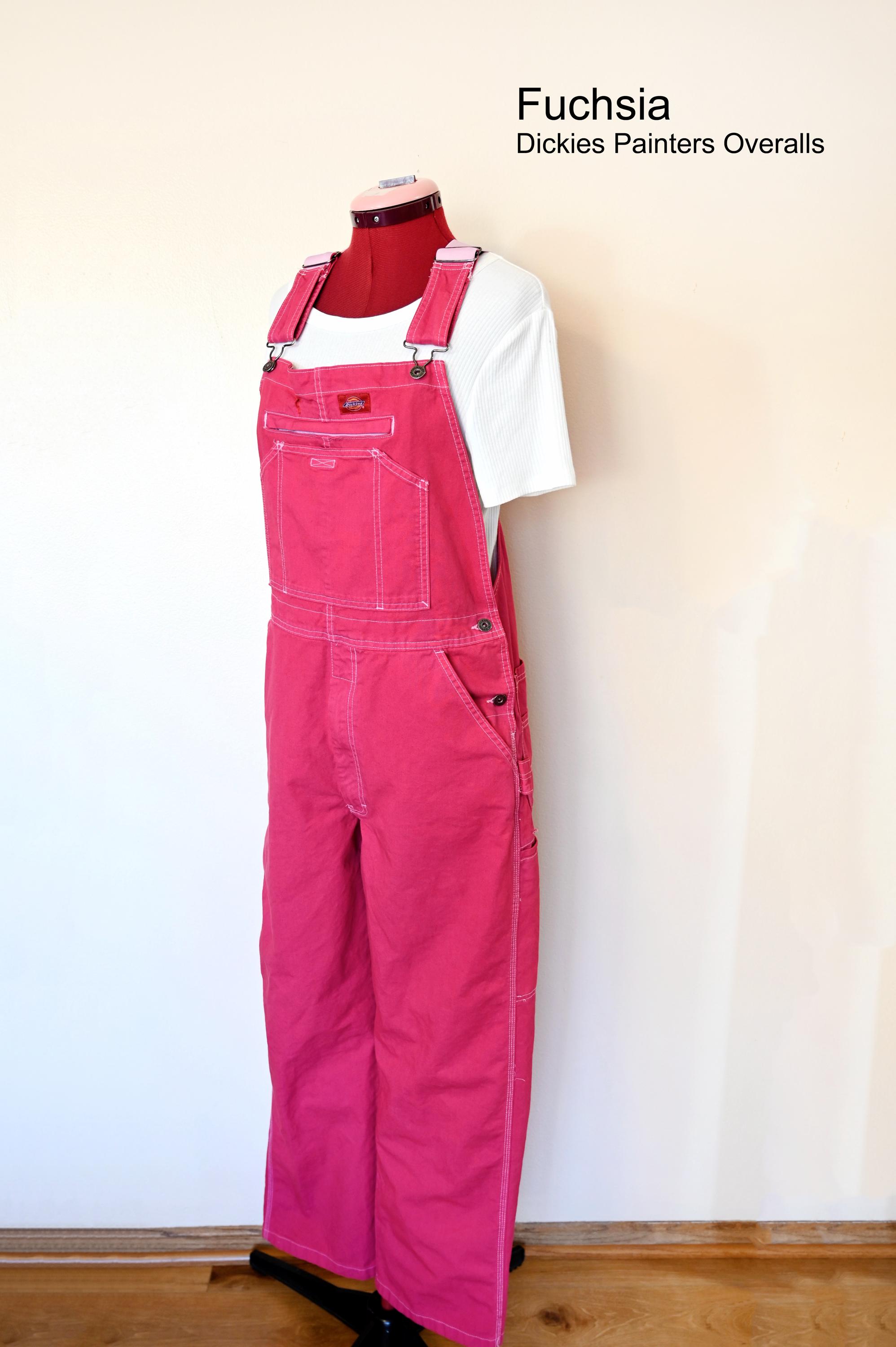 PAINTER OVERALLS ピンクオーバーダイ CUSTOM DYED Unisex Pink Bib Overall Pants - Fuchsia Dyed