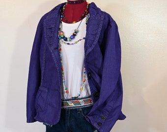 Violet XL 1X Denim JACKET - Deep Purple Dyed Upcycled Repurposed Liz & Me Denim Blazer Jacket - Adult Women Size Extra Large (50" chest)