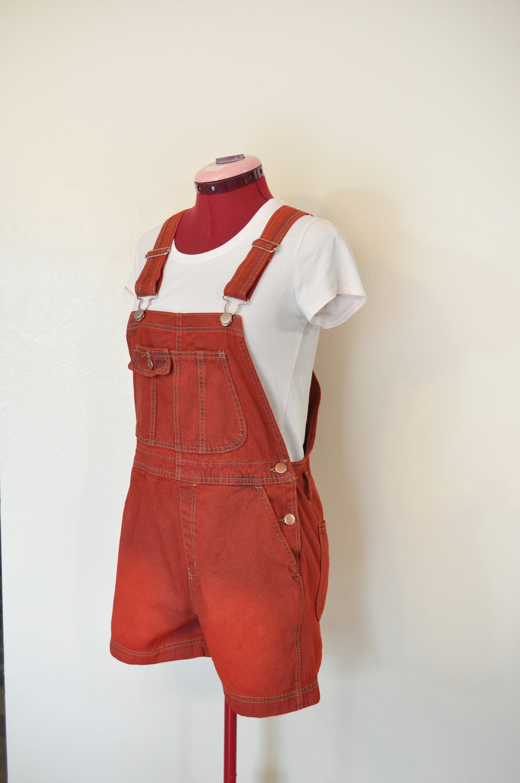 Red Womens Medium Bib OVERALL Shorts Tomato Red Orange Dyed NEW No Boundaries Cotton Shortalls Adult Womens Junior 7 9 Medium 34 Waist Etsy UK