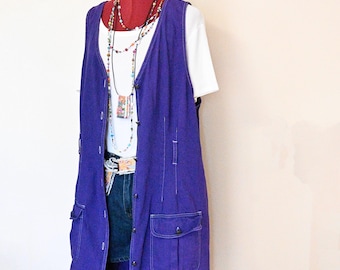Purple Dyed Womens Extra Large Upcycled Denim Vest DRESS (46" chest)