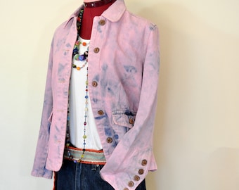 Pastel Pink Mottled Dyed Womens Small Upcycled Caribbean Joe Denim Blazer JACKET (36" chest)