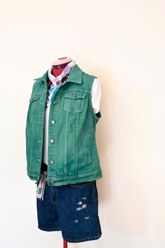 Green Womens Large Denim VEST Dark Green Dyed Upcycled Mossimo Cotton Denim Vest Adult Womens Size Juniors Large 40 Chest Etsy