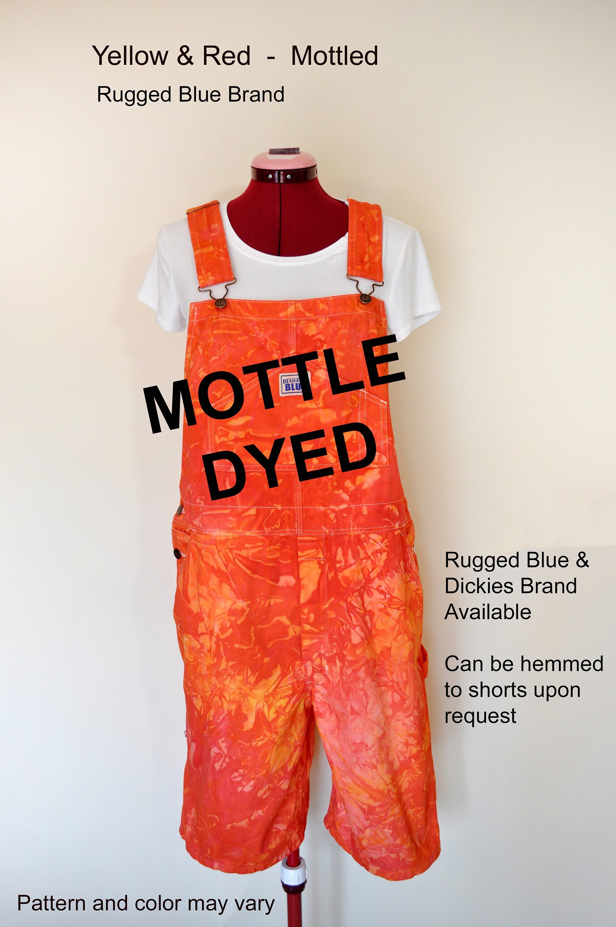 Orange and cheap blue overalls shorts