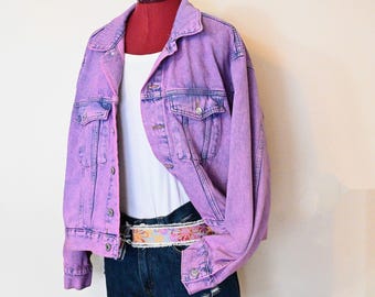 Pink Dyed Mens Large Upcycled South Pole Denim Trucker JACKET (46" chest)