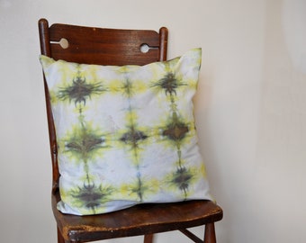 YELLOW BLUE Dyed Pillow Cover Square Sham Envelope Style Dyed Shibori SQUARE Pattern Tie Dye Design - 18" x 18" Pillow Cover #39