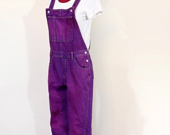 Red Violet Sz 14 XL Bib Overall Pants - Fuchsia Dyed Upcycled Old Navy Denim Overalls - Teen Girls Sz 14 Extra Large (32W x 27L)