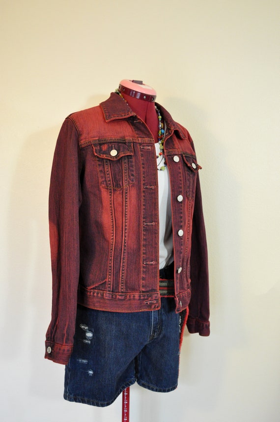 red jean jacket