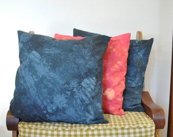 Dark Green Blue Dyed Pillow Cover Square Sham Envelope Style Mottled Dye Shibori Tie Dye Design - 18" x 18" Pillow Cover