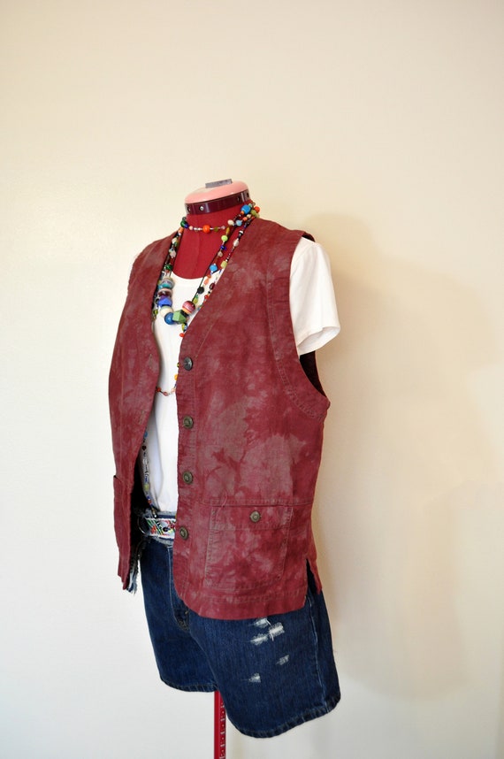 Wine Small Cotton Linen VEST - Red Brown Dyed Urba