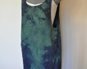Green Medium Denim Overall DRESS Jumper - Dark Green Navy Upcycled Christopher & Banks Romper Dress - Adult Womens Medium (40" chest)