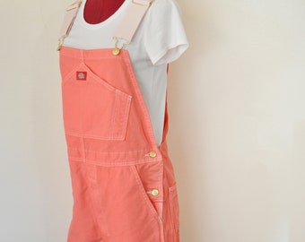 Peach Small Bib OVERALL Shorts - Coral Pink Dyed NEW Dickies Cotton Denim Overalls - Adult Mens Womens Size Small (30W x 7 L)