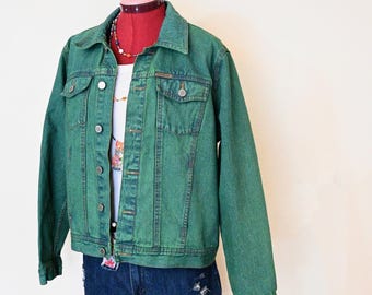 Green Dyed Womens Extra Large XL Upcycled Calvin Klein Denim Trucker JACKET (46" chest)