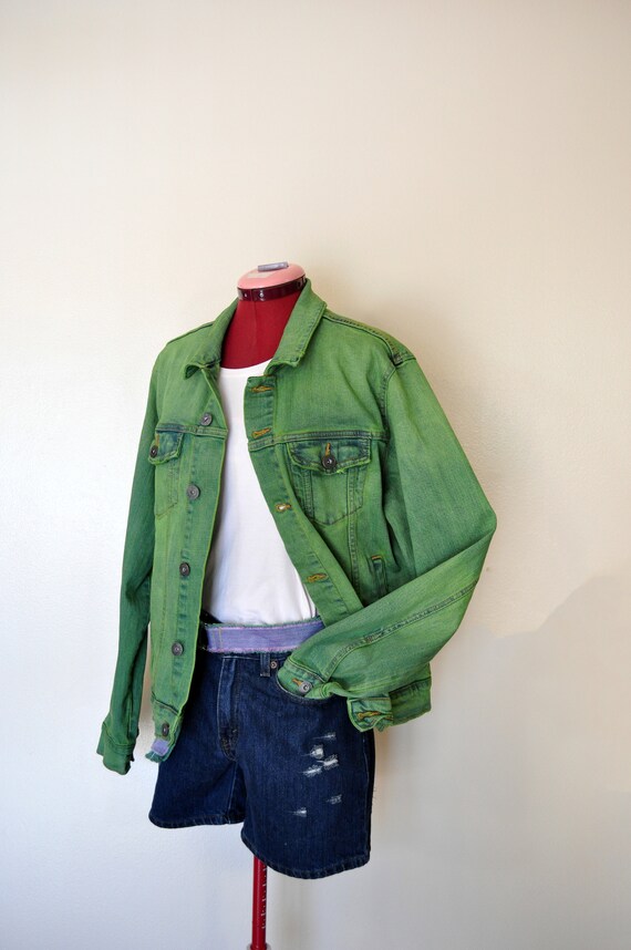 Green Mens Medium Denim JACKET Lime 