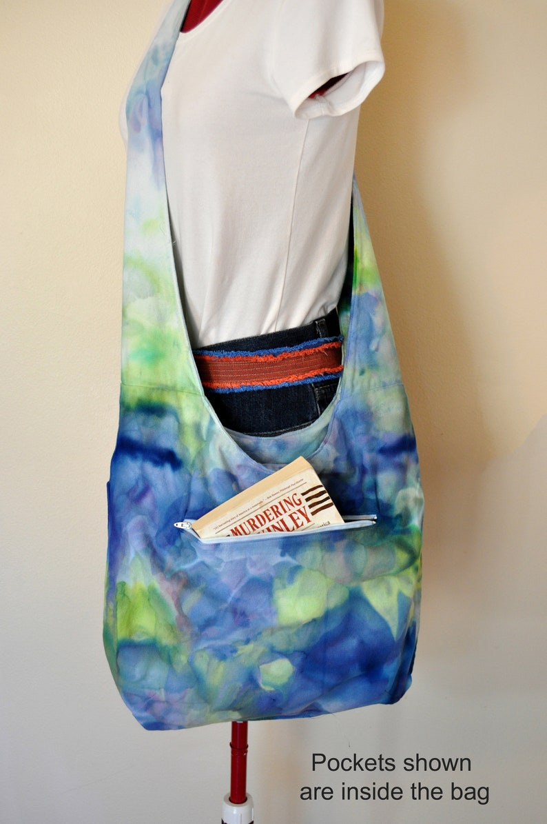 Hand Made Ice Dyed Cotton Denim Handbag Over the Shoulder Messenger Book Laptop Tote 40 Blue Green Dyed Canvas Handbag Satchel