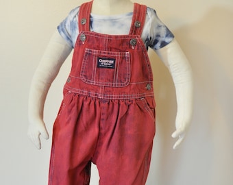 Red Dyed Kids 6-9 Months Upcycled Baby Oshkosh Denim Bib OVERALLS (22W x 7L)