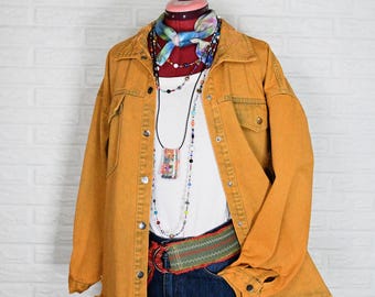 Gold Dyed Womens XL Extra Large Upcycled Denim Shirt  JACKET (50" chest)