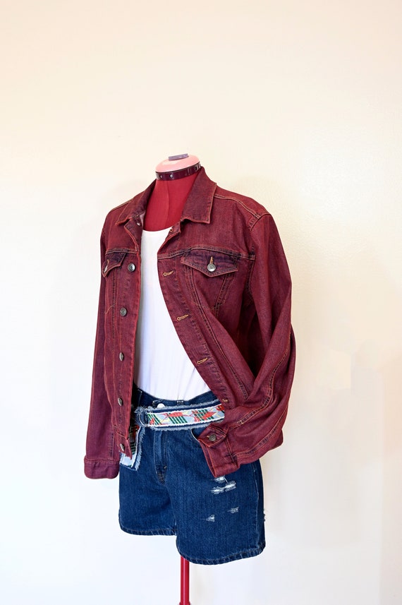 Red Mens Small Denim JACKET - Wine Red Solid Dyed… - image 1