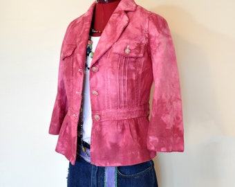 Pink Mottled Dyed Womens 4 Small Upcycled Intuition Linen Military JACKET (36" chest)