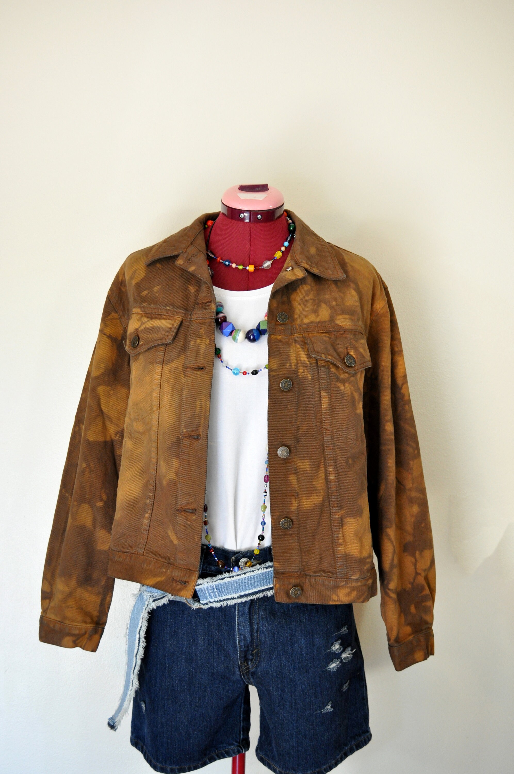 Cocoa Gold Small Denim JACKET Gold Brown Dyed Upcycled Gap Etsy UK
