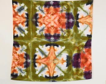 Green Violet Shibori Ice Dyed Cotton Bandana SCARF - 23 x 23"