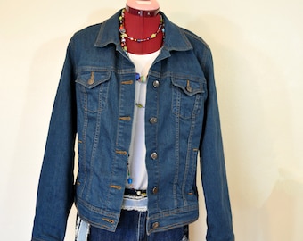 Green Dyed Womens Large Upcycled Old Navy Denim Trucker JACKET (44" chest)