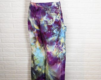 Purple Green Ice Dyed Mens Medium NEW Dickies Cotton PANTS (32W x 30L)