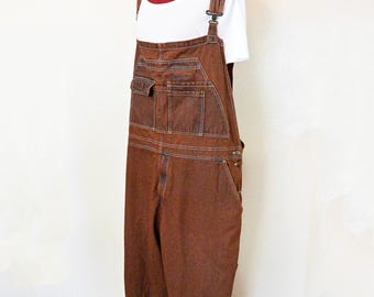 Pantalones con peto reciclado Wolverines teñidos en naranja para hombre, talla 2XL extragrande (48 ancho x 30 largo)